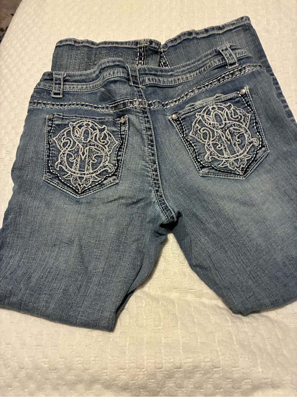 Paisley Sky Light Blue Boot Cut Jeans with Embroidered Back Pockets